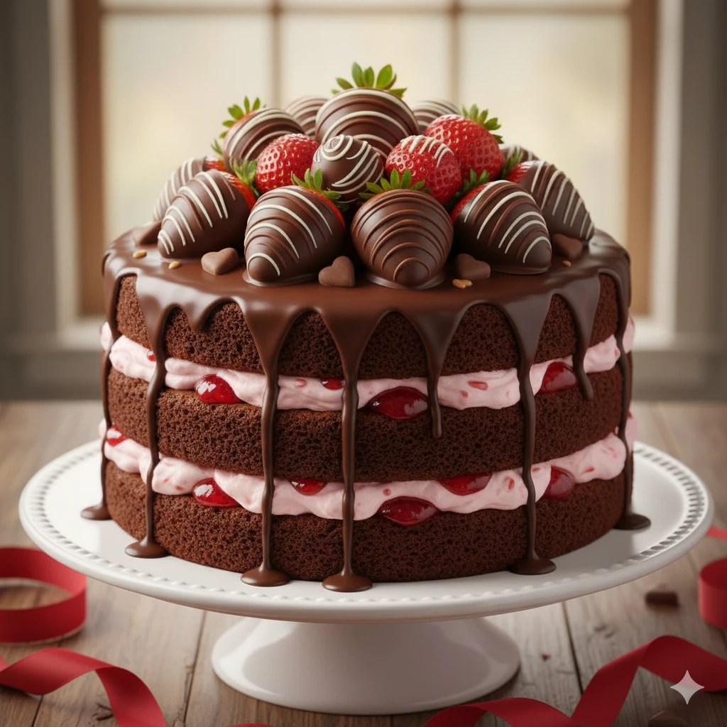 Chocolate Strawberry Valentine Cake