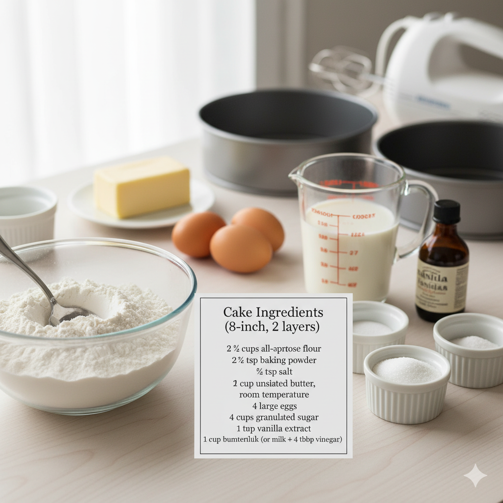 Cake Ingredients (8-inch, 2 layers)