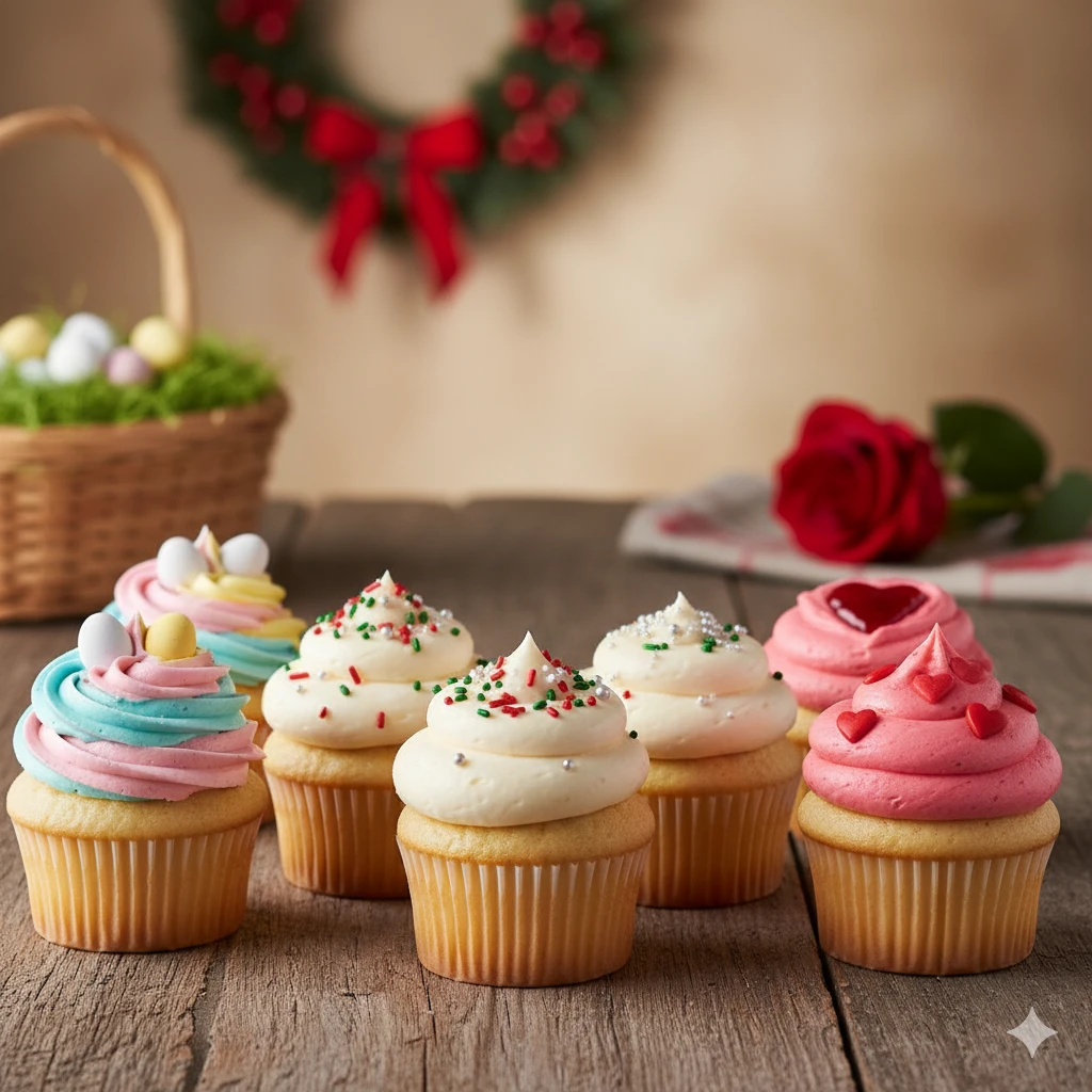 Holiday-Themed Vanilla Cupcakes: Seasonal Sweetness